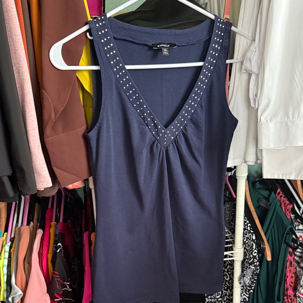 Express Navy Studded V-Neck Tank Top